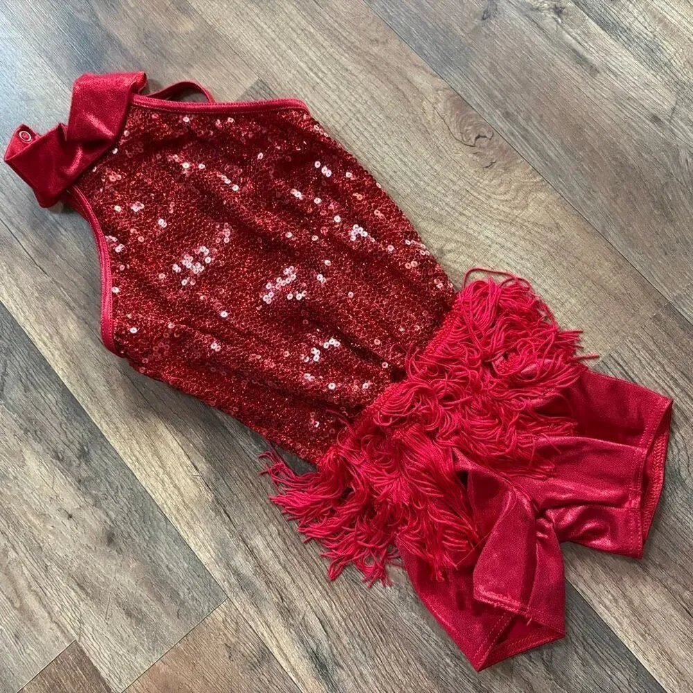 Weissman 9034 SC Red Fringe Sequin Romper Jazz Tap Acro Twirler Dance Costume